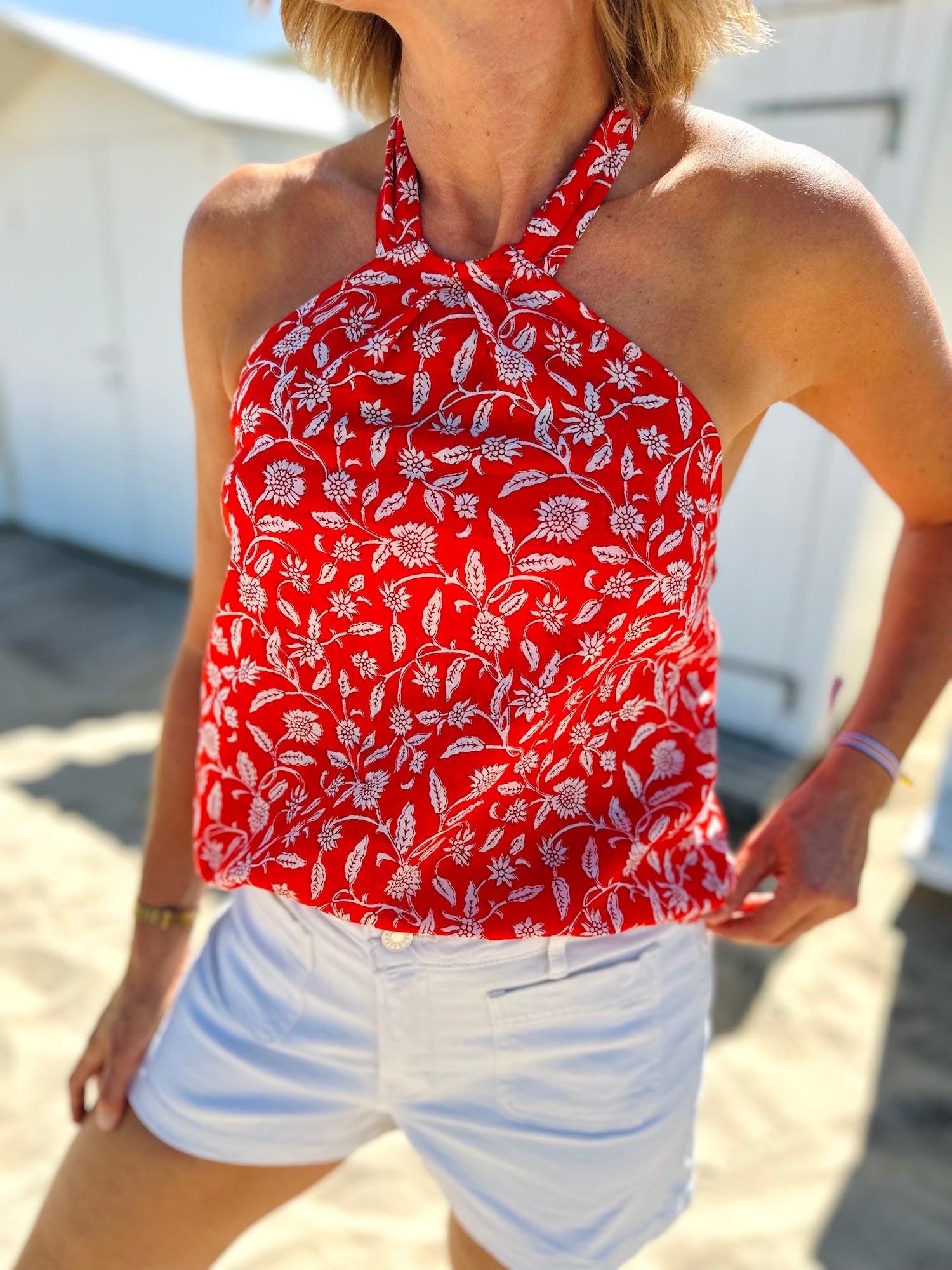 Top dos nu ROMY imprimé rouge