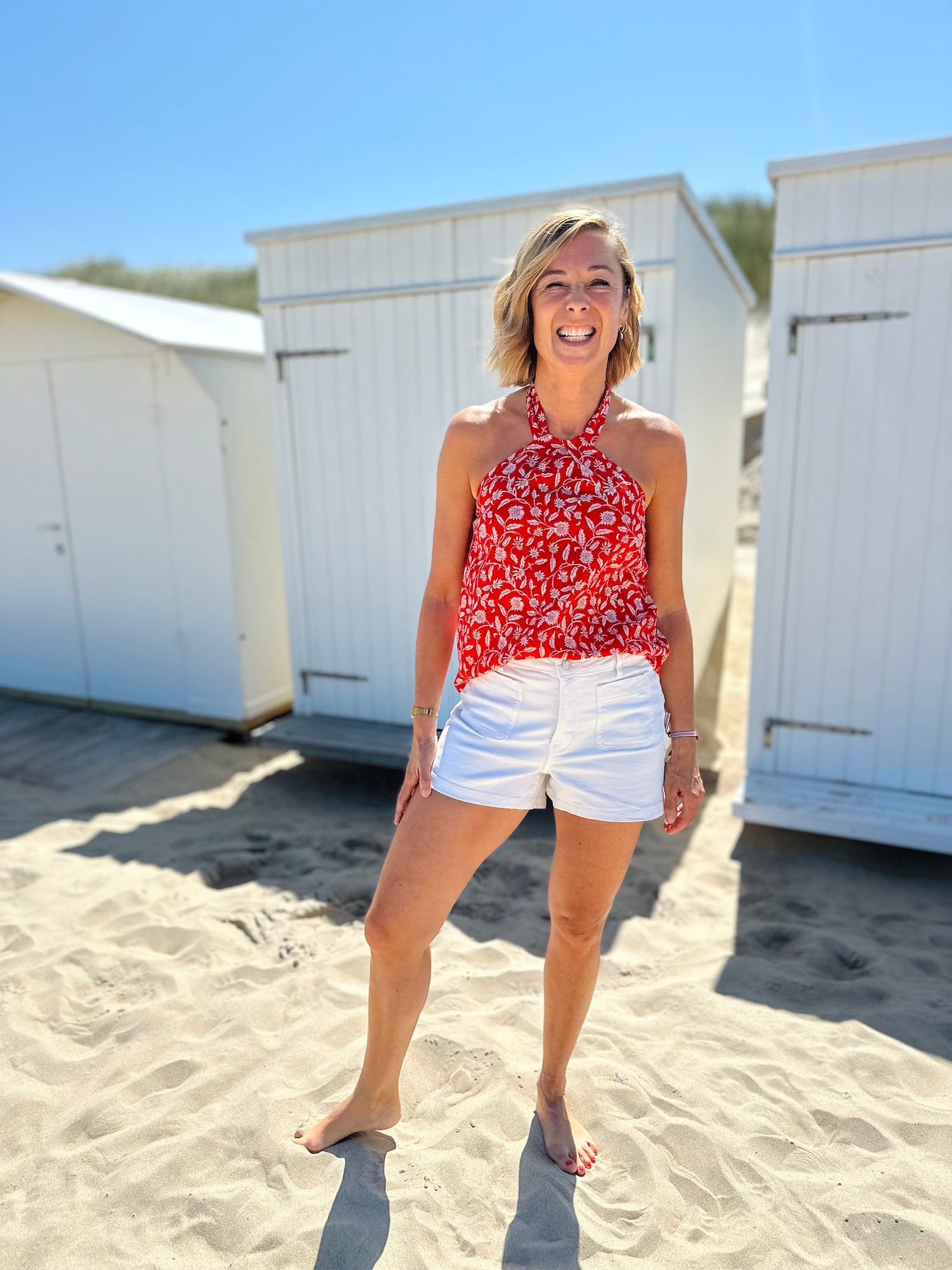 Top dos nu ROMY imprimé rouge