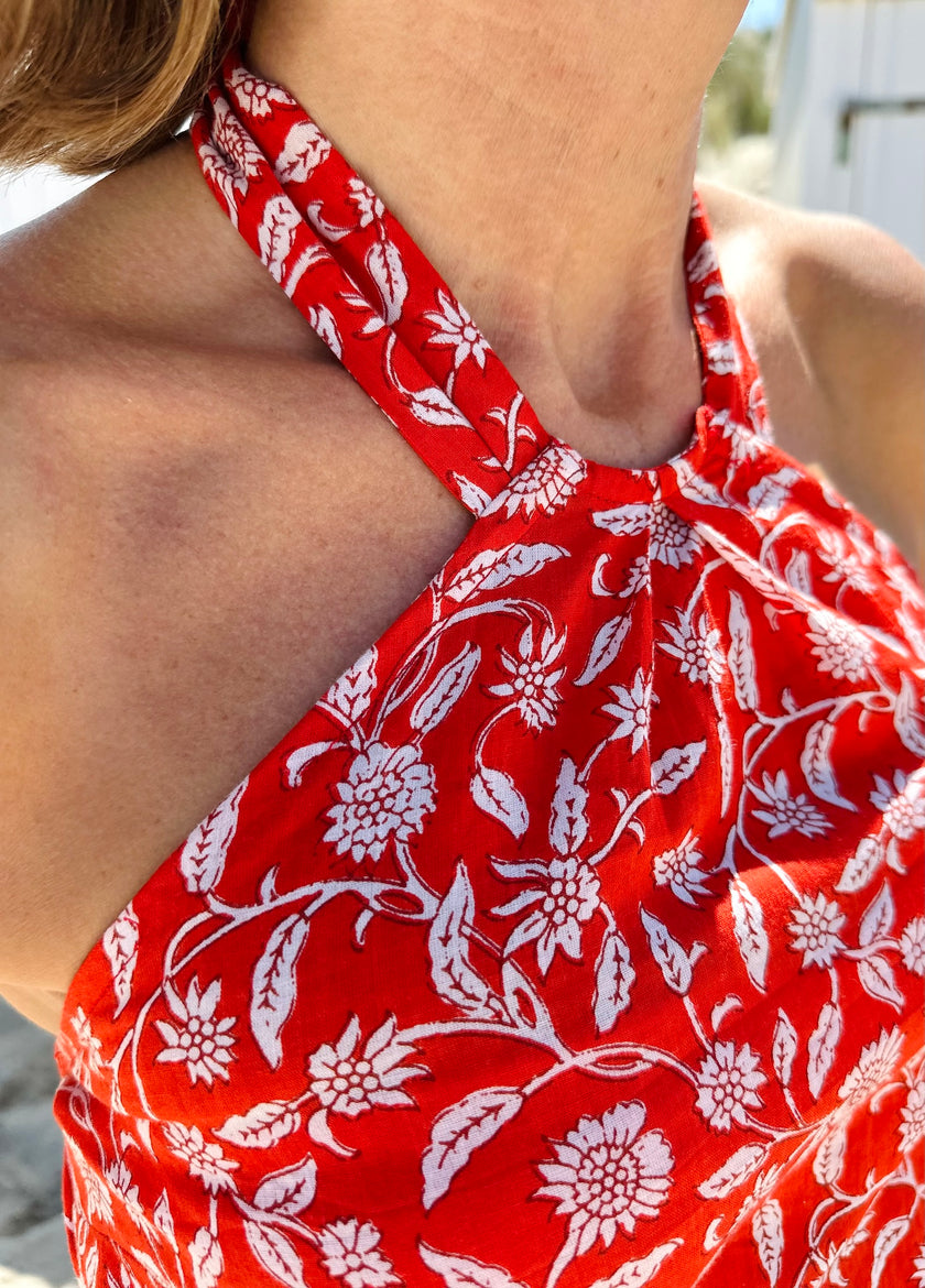 Top dos nu ROMY imprimé rouge