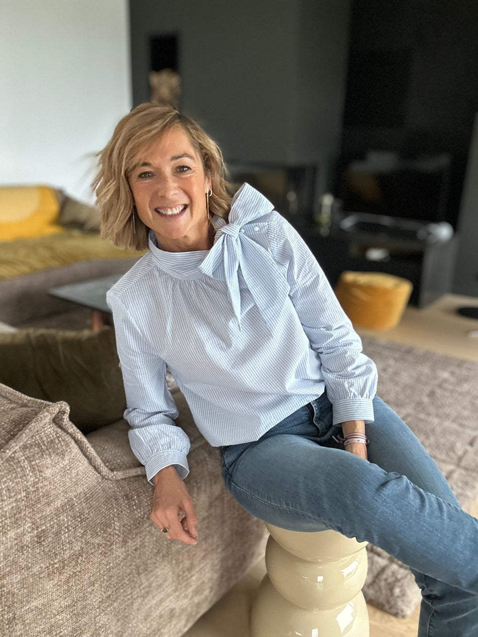 Blouse Augustine rayures bleu ciel