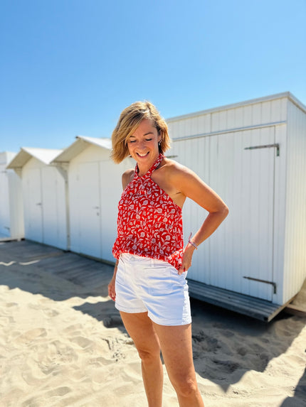 Top dos nu ROMY imprimé rouge