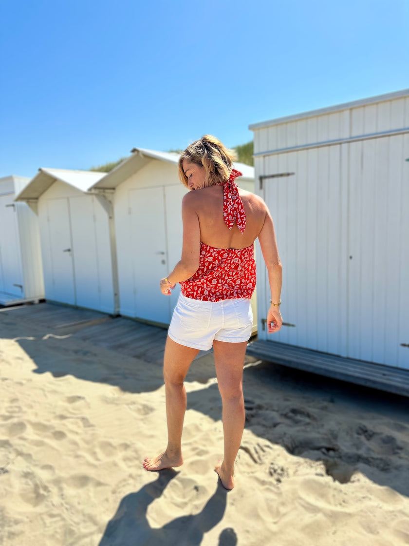 Top dos nu ROMY imprimé rouge