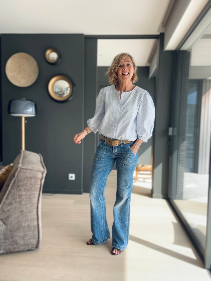 Blouse ELEN rayures bleu ciel (épuisée)