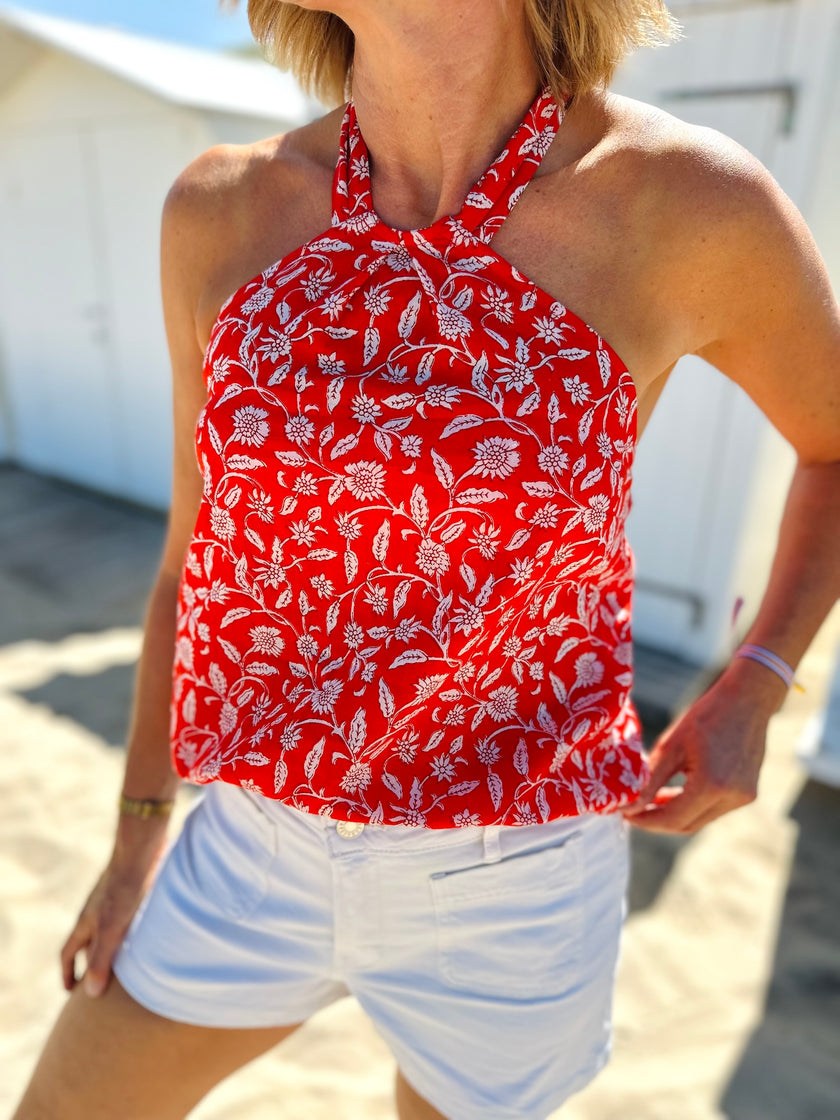 Top dos nu ROMY imprimé rouge