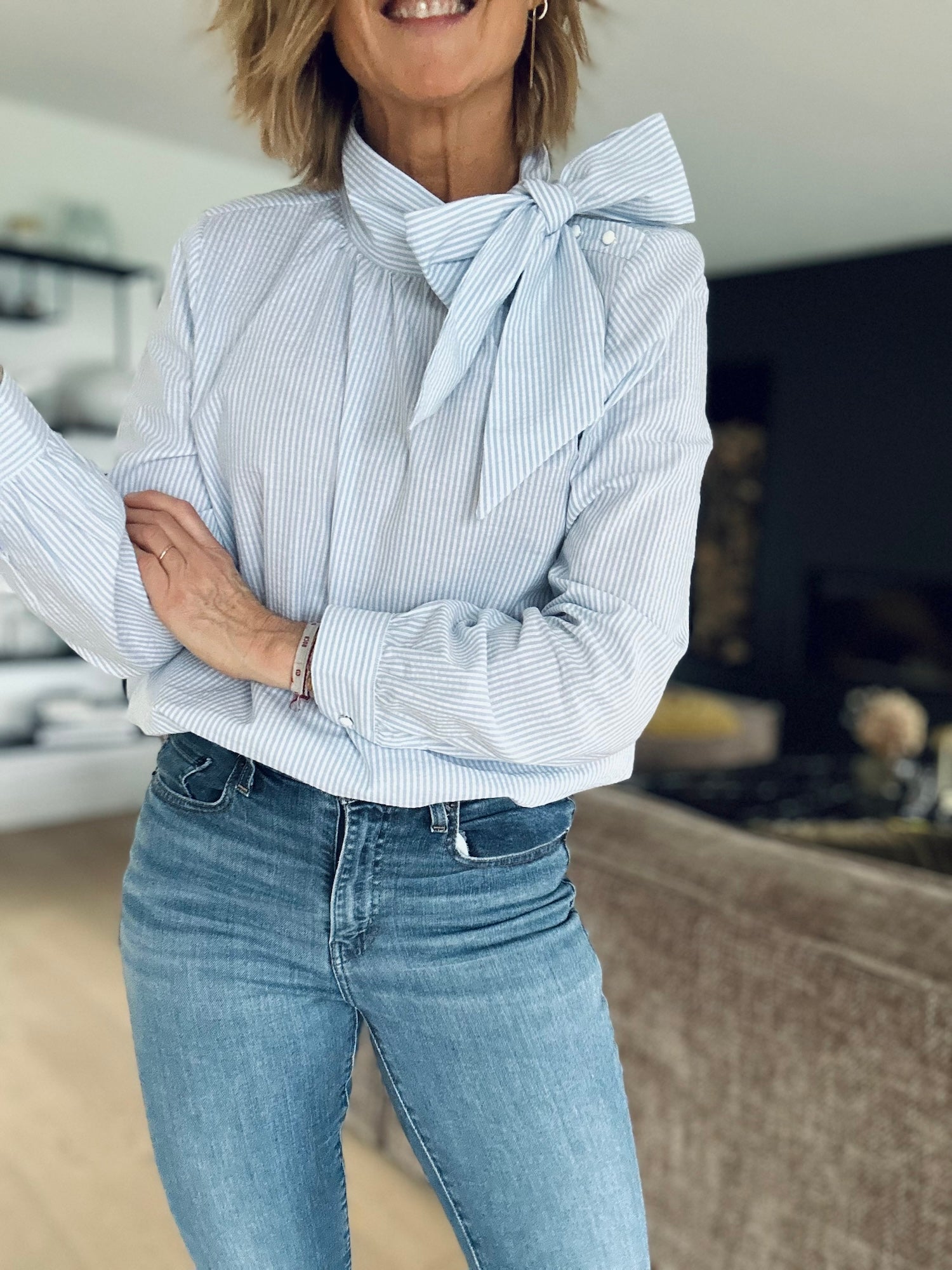 Blouse Augustine rayures bleu ciel