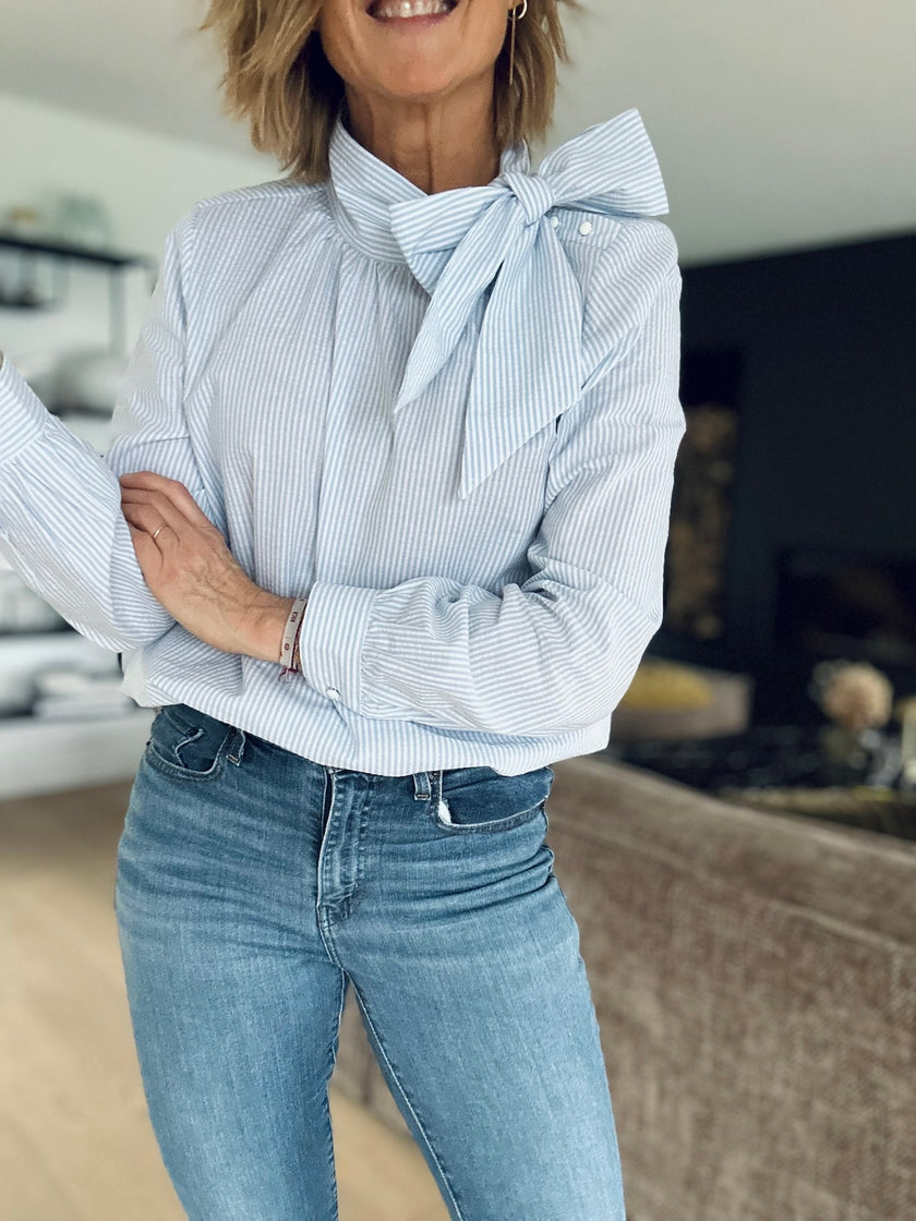Blouse Augustine rayures bleu ciel