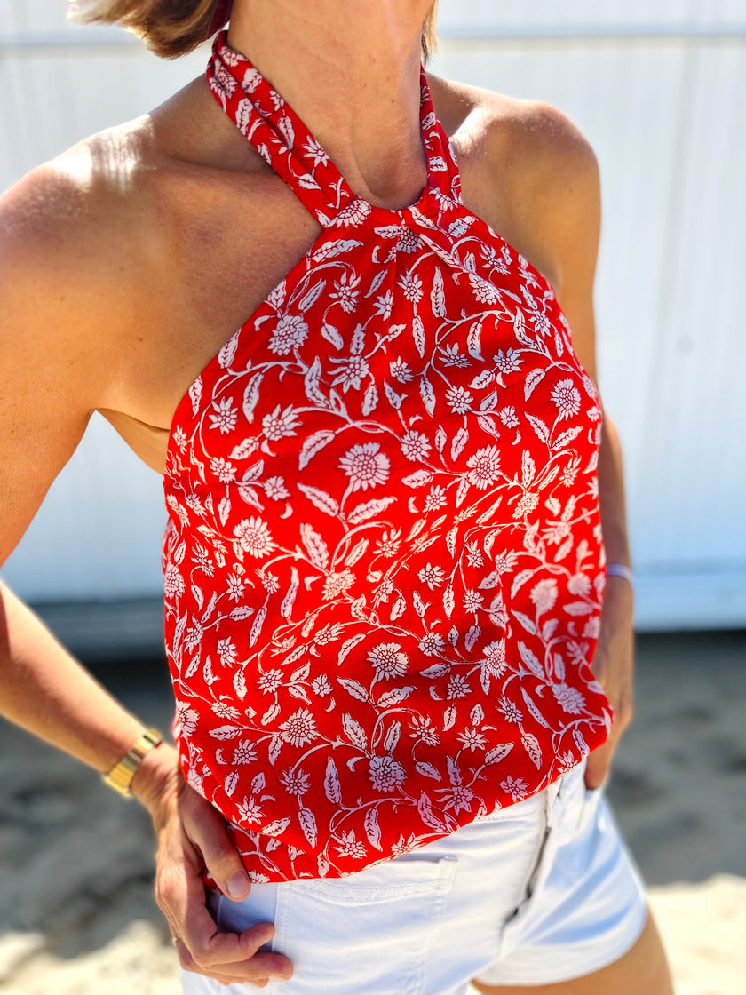 Top dos nu ROMY imprimé rouge