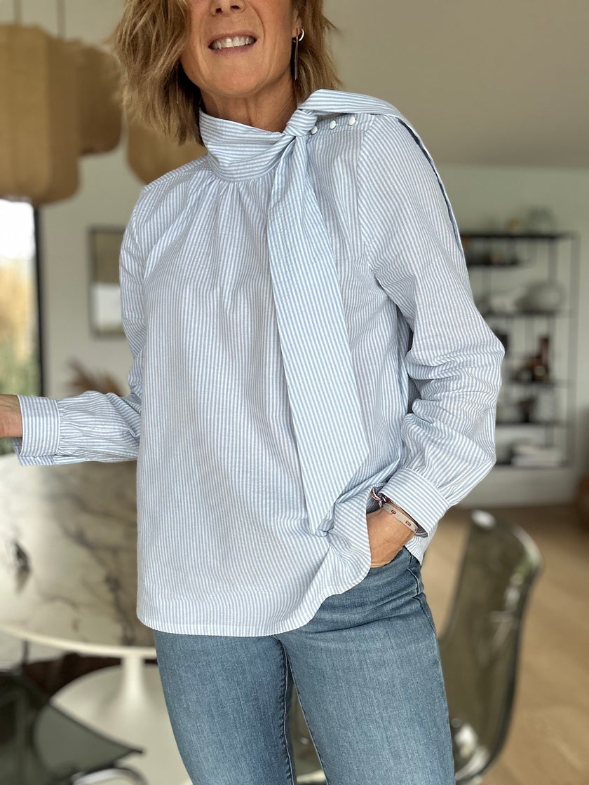 Blouse Augustine rayures bleu ciel